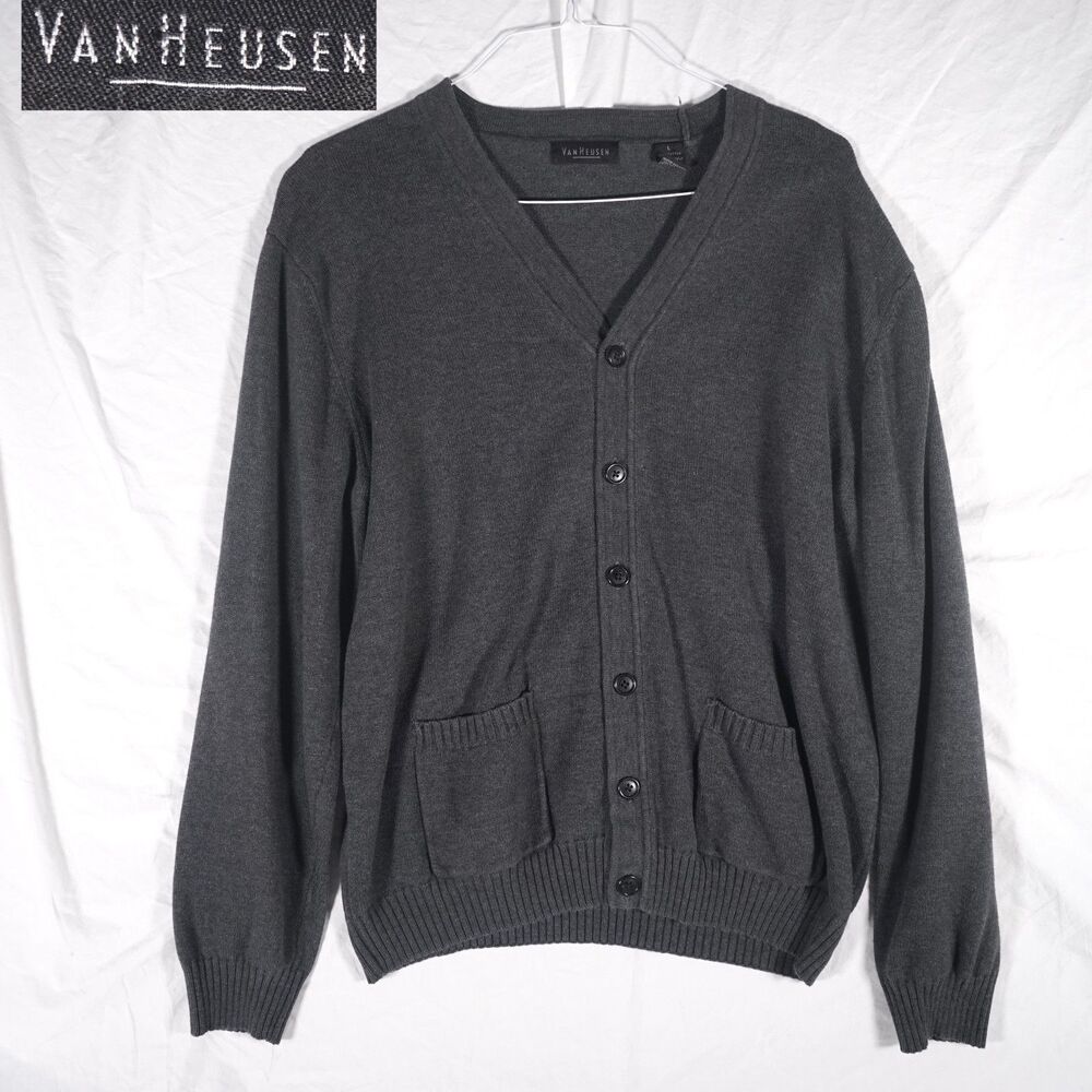 Van Heusen Cardigan Sweater Grey Mens Large See Photos